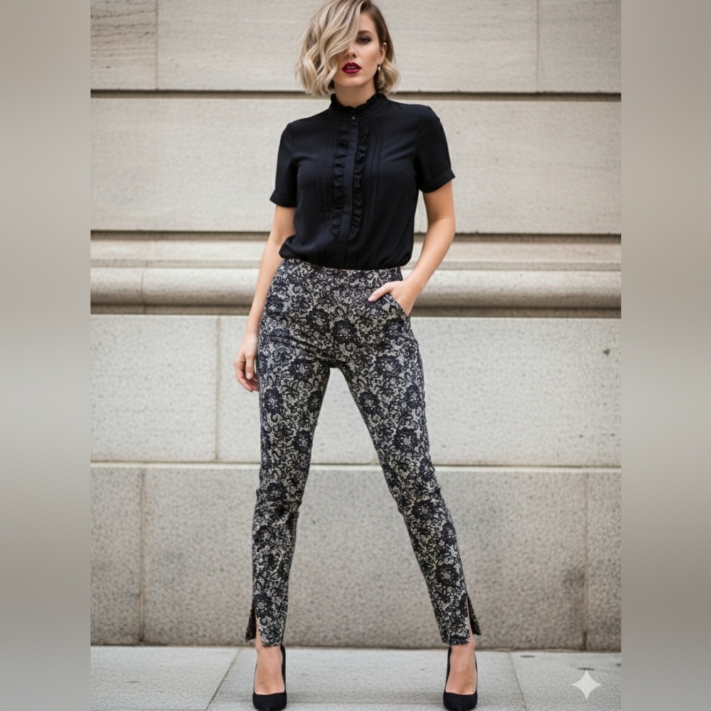 Le Chateau Black And Nude Lace Overlay Trousers